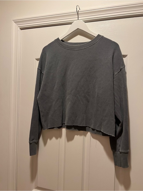 perfectwhitetee Tops - perfectwhitetee Cropped Waffle Crewneck in Gray